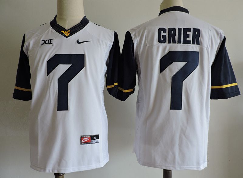 Men West Virginia Mountaineers 7 Grier White Nike 2025 NCAA Jersey